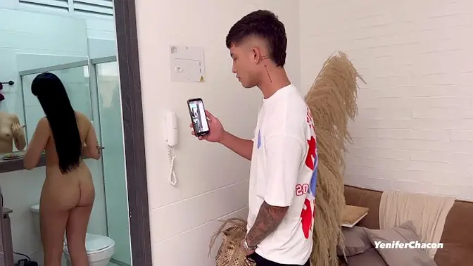 Petite Latin stepcousin gives deepthroat blowjob