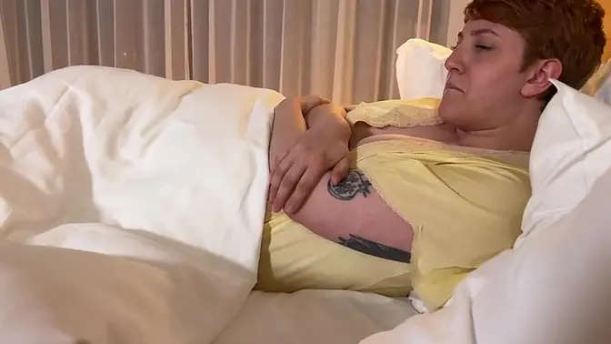 Curvy Redhead caught me jacking off in bed