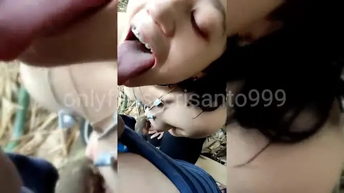 Amateur Colombian virgin slobbers on cock on the mountain