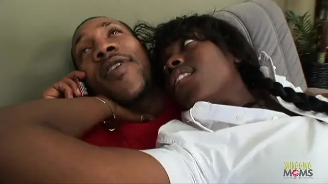 Sweet ebony cutie surprised by a huge black cock