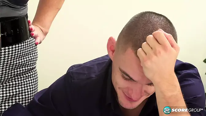 Redheaded Teacher Tammy gets double penetrated and cums on her big tits