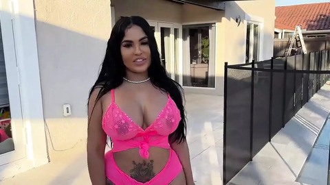 Golden Goddess Gangbangs Outside in Hot Pink Lingerie