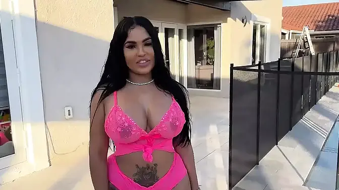 Giant Rear-end Hispanic Goldendoll06 Is Ravishing and Looking Sweet as Hell Outside in Her Attractive Pink Lingerie! I Fuck Her Right Outside