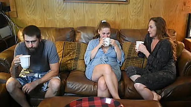 Hot MILF stepmom joins threesome and gets doggystyle fucked