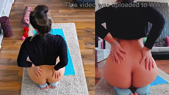 Steamy yoga session with a big booty MILF