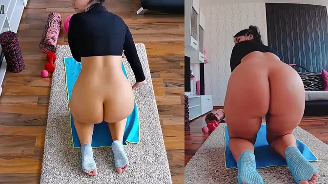 Steamy yoga session with a big booty MILF