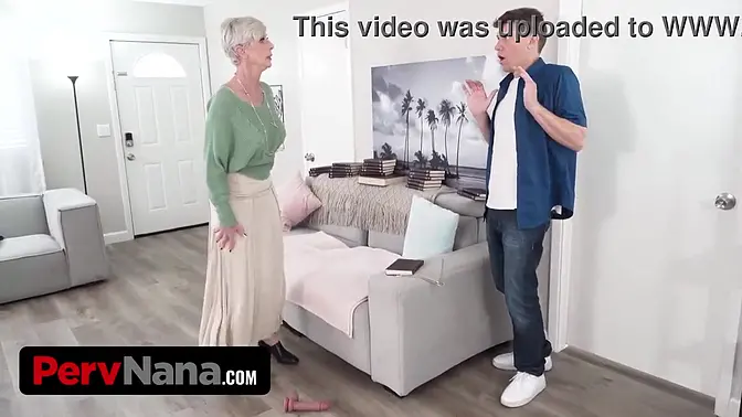 Step-nana caught pleasuring herself with a huge sex toy