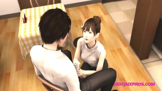 Sexy Japanese girl gives double-handed handjob in 3D cartoon