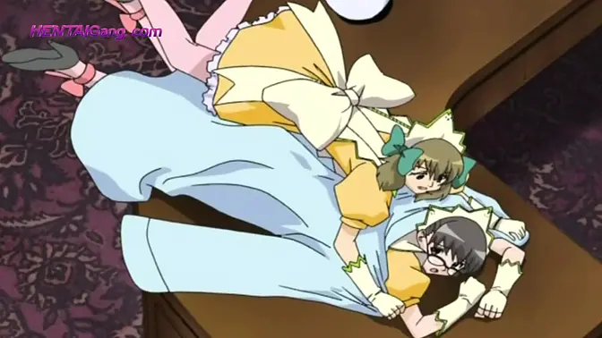 Beautiful anime girl gives blowjob to her father figure