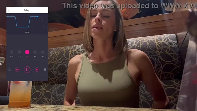 Public cumming in restaurant with Lush remote controlled vibrator