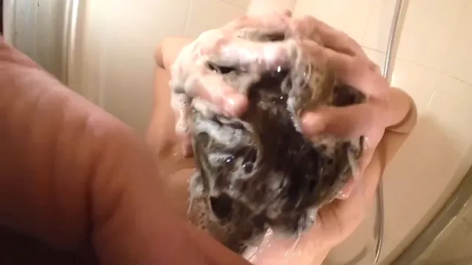 Blonde GF gets pissed on while giving blowjob