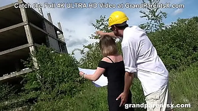 Grandparents teach young stud a thing or two in a kinky outdoor threesome