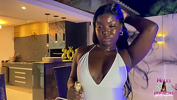 Latina rides big cock in lingerie, gives blowjob, and cums with champagne