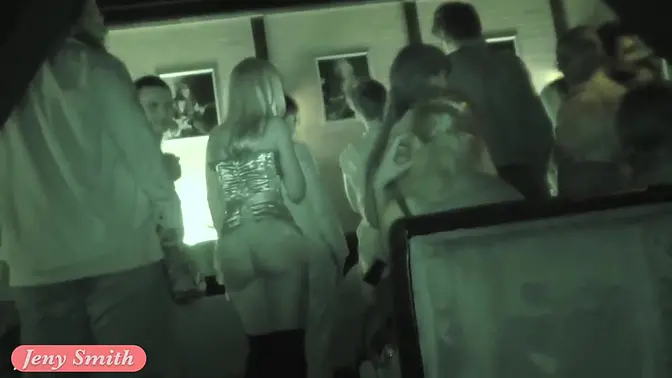 Hot girl teases with naked pussy and ass in public club