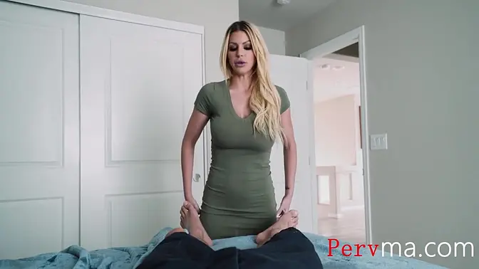 Sensual MILF nurse helps stepson jerk off after the accident