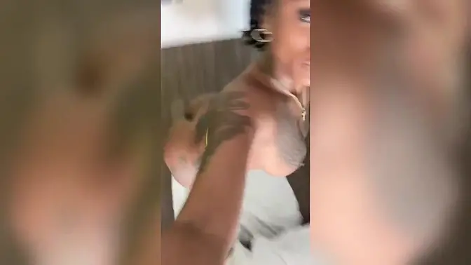 Black bimbo with big 3D tits gets pounded doggy style