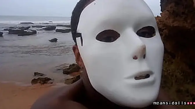 Young woman and black guy have hot beach sex