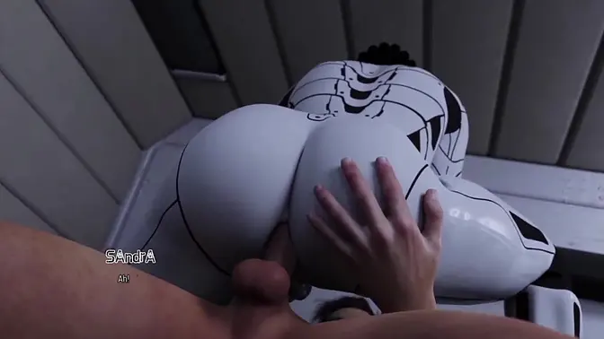 Hot blonde gets fucked by alien, witch, and robot in cyberpunk femdom scene