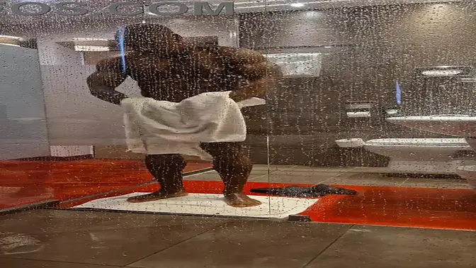 Busty brunette takes BBC in shower in Budapest