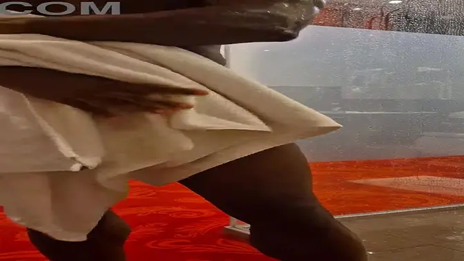 Busty brunette takes BBC in shower in Budapest