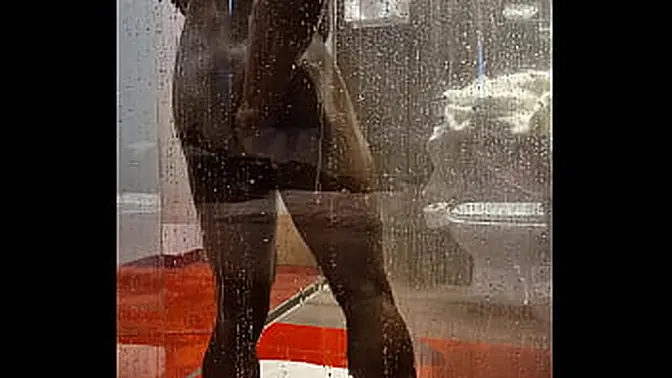 Busty brunette takes BBC in shower in Budapest