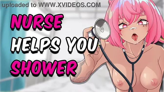 Sexy nurse blows and wets patient in shower