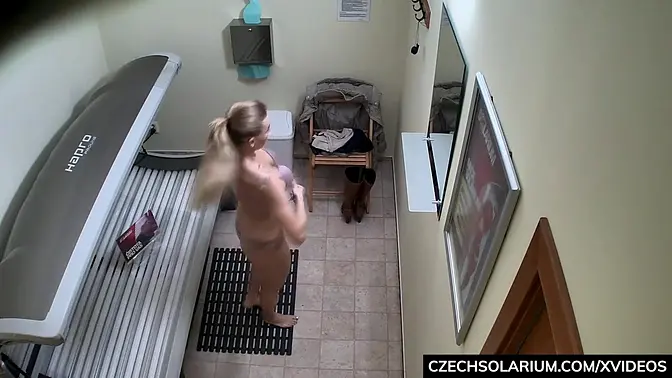 Busty Instructor Explores Public Solarium