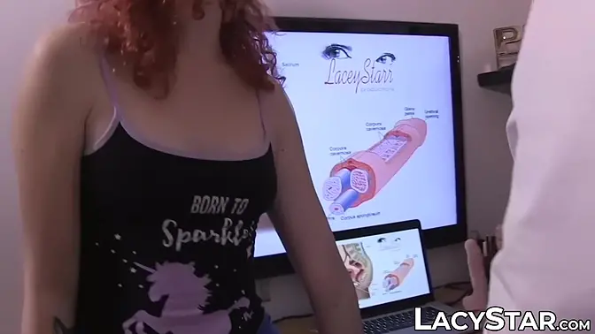 Dr Lacey Starr examines her patient while giving a strapon blowjob