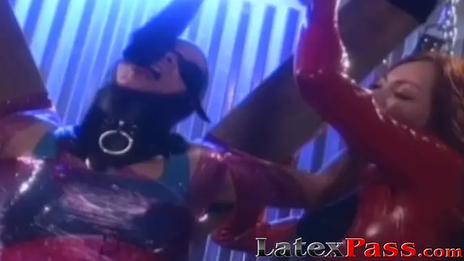 Vintage babes in latex suits get whipped and toyed by femdom