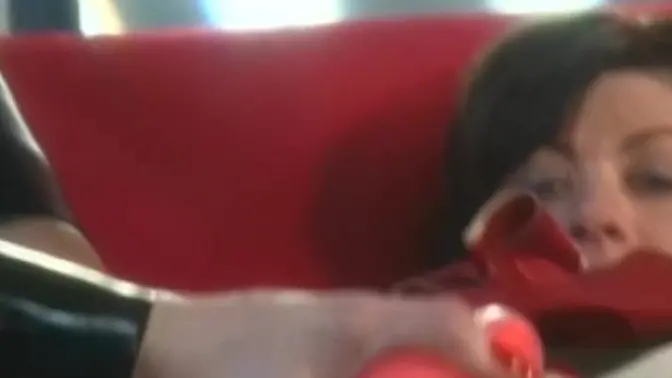 Redhead femdom gagging and toying lesbian submissive