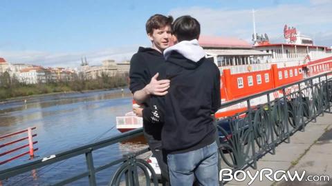 Tall stud Josh Cavalin cuddles BF Justin Host after raw fuck