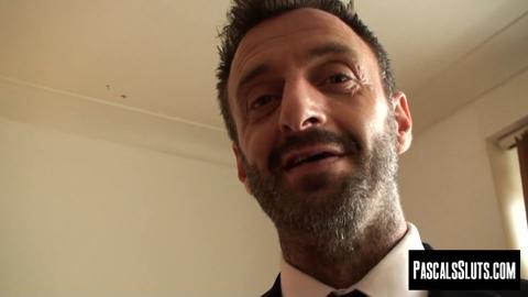 Busty sub Princess Paris is spit on and spanked while dom destroys her pussy