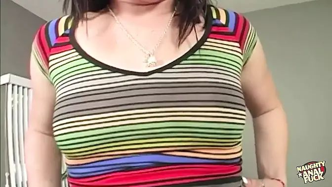 Brunette shows off her cameltoe, then gets her ass pounded relentlessly