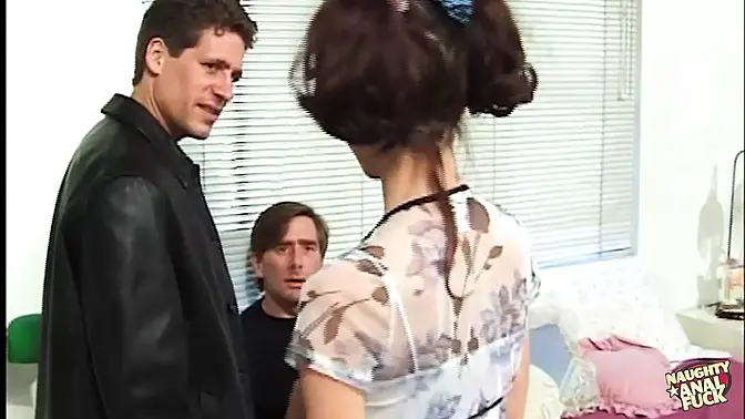 Two studs and a gorgeous brunette lead to an anal threesome