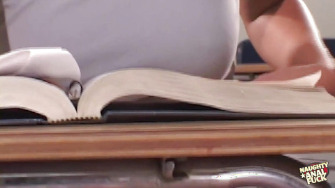 Paige's juicy kiss seduces stud at detention, his anus craving her wet lips tight
