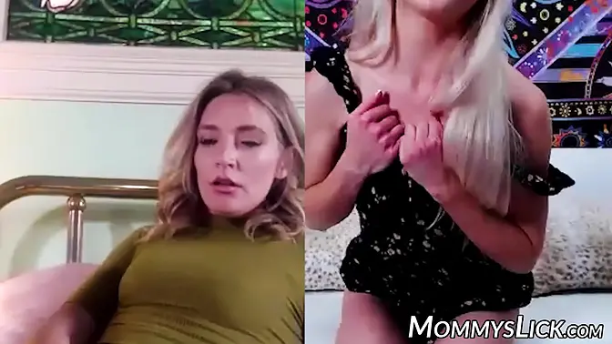 Naughty MILF Mona Wales teases cute dyke with her natural big tits and fingering