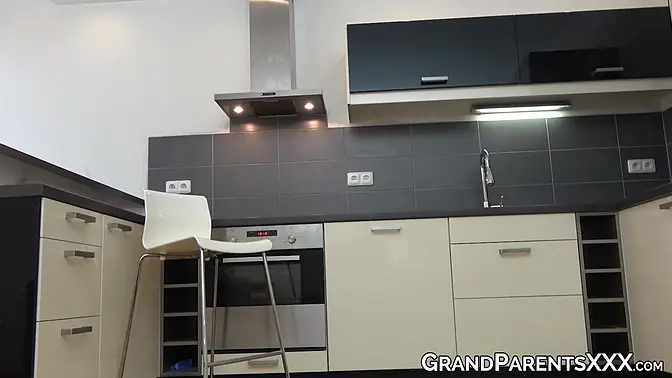 Tiny teen pleases older man while hot milf joins in threesome