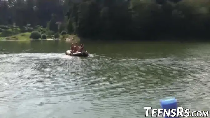 Teen girls show off big natural tits at outdoor pool party