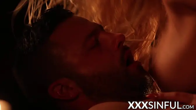 Oiled babe gets deepthroat and rides big cock doggystyle