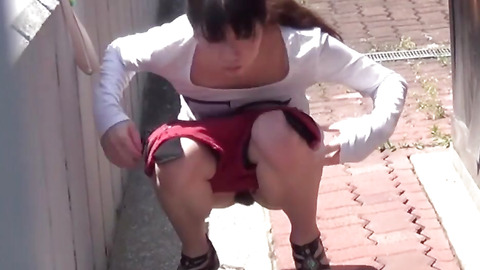 Japanese ladies filmed peeing in public by lucky voyeur