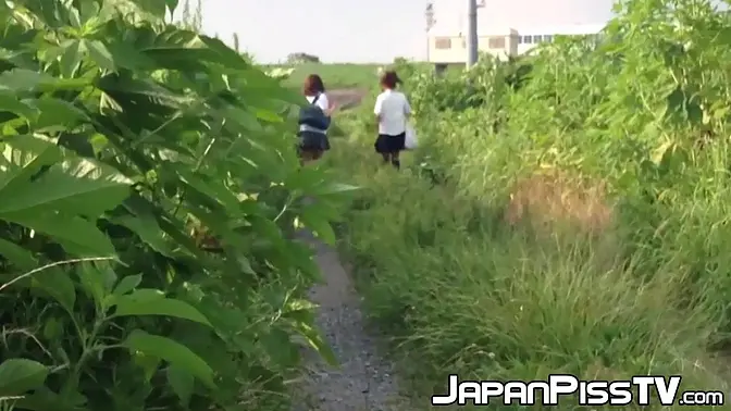 Hidden Japanese schoolgirls pee on hike in panties