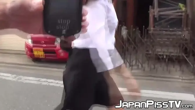 Shy Japanese schoolgirl pisses outdoor - Voyeur caught her