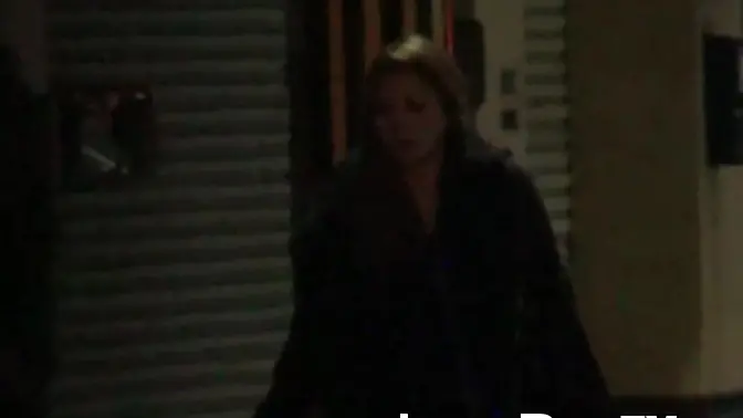 Dark-haired Asian girl rushes to pee in public toilet