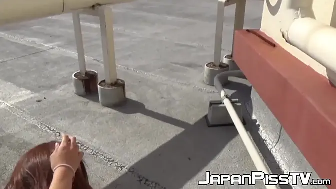 Brunette babe rubs her hairy pussy in public