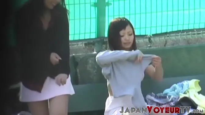 Athletic Japanese teen filmed changing clothes by voyeur POV