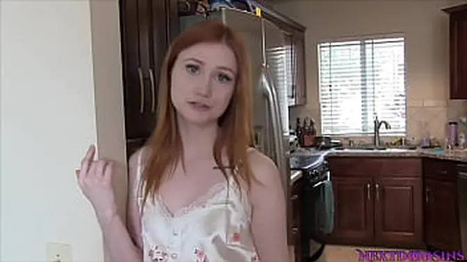 Sultry redhead rides cock in lingerie