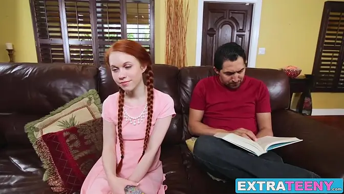 Petite redhead teen gags on huge cock in doggystyle and reverse cowgirl