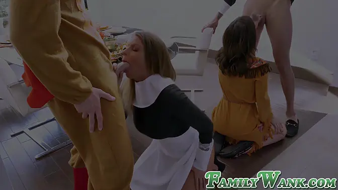 Stepsisters get huge cocks in family foursome