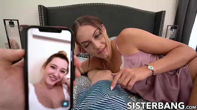 My girlfriend JC Wilds jumps on my cock while my GF Katie Kinz is rubbing her pussy on the phone