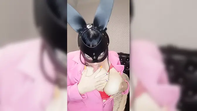 Babe sucks nipples and bounces on big cock doggy style